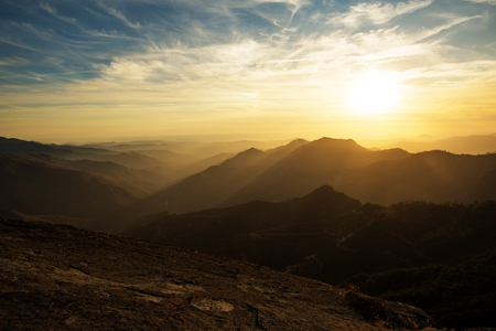 sunset on the Moro rock in Sequoia national parkの写真素材