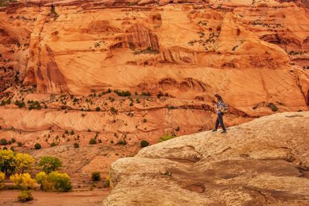 A hiker in the Canyon de Chelly National Monumentの写真素材