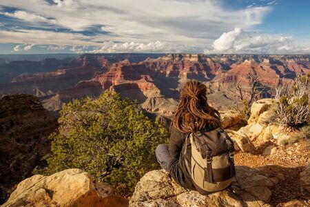 A hiker in the Grand Canyon National Park, South Rim, Arizona, USA.の写真素材