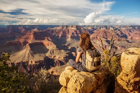 A hiker in the Grand Canyon National Park, South Rim, Arizona, USA.の写真素材
