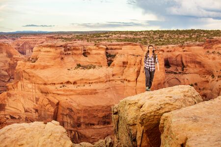 A hiker in the Canyon de Chelly National Monumentの写真素材
