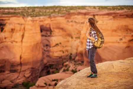 A hiker in the Canyon de Chelly National Monumentの写真素材