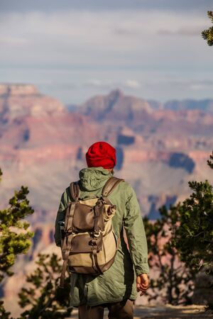 A hiker in the Grand Canyon National Park, South Rim, Arizona, USA.の写真素材