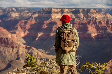 A hiker in the Grand Canyon National Park, South Rim, Arizona, USA.の写真素材