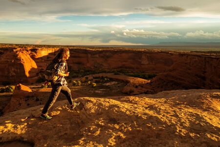 A hiker in the Canyon de Chelly National Monumentの写真素材