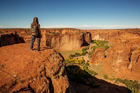 A hiker in the Canyon de Chelly National Monumentの写真素材