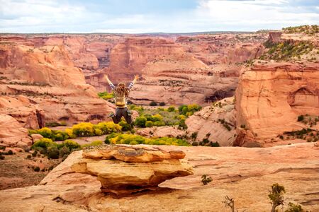 A hiker in the Canyon de Chelly National Monumentの写真素材