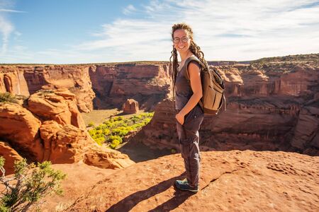 A hiker in the Canyon de Chelly National Monumentの写真素材