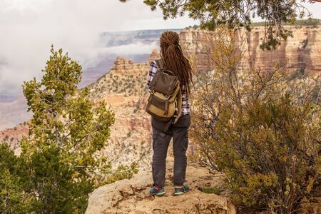 A hiker in the Grand Canyon National Park, South Rim, Arizona, USA.の写真素材