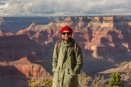 A hiker in the Grand Canyon National Park, South Rim, Arizona, USA.の写真素材