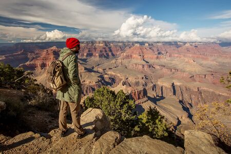 A hiker in the Grand Canyon National Park, South Rim, Arizona, USA.の写真素材