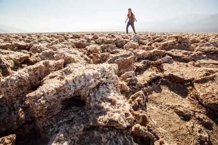 A hiker in Death Valley National Park, Geology, sand.の写真素材