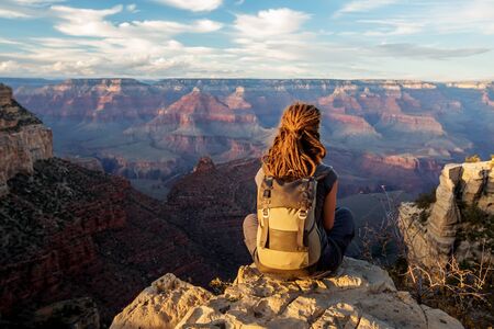 A hiker in the Grand Canyon National Park, South Rim, Arizona, USA.の写真素材