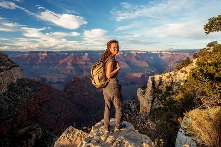 A hiker in the Grand Canyon National Park, South Rim, Arizona, USA.の写真素材