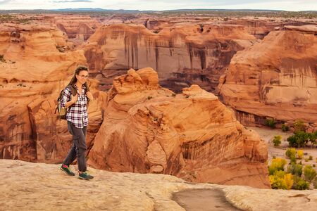 A hiker in the Canyon de Chelly National Monumentの写真素材