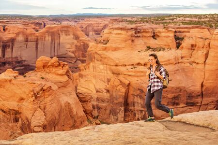 A hiker in the Canyon de Chelly National Monumentの写真素材