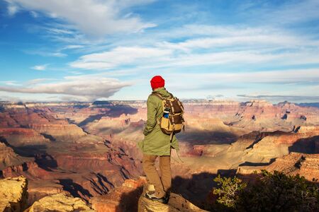 A hiker in the Grand Canyon National Park, South Rim, Arizona, USA.の写真素材