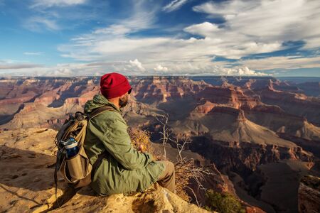 A hiker in the Grand Canyon National Park, South Rim, Arizona, USA.の写真素材