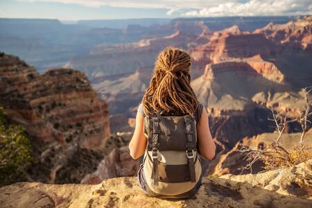 A hiker in the Grand Canyon National Park, South Rim, Arizona, USA.の写真素材