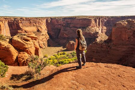 A hiker in the Canyon de Chelly National Monumentの写真素材