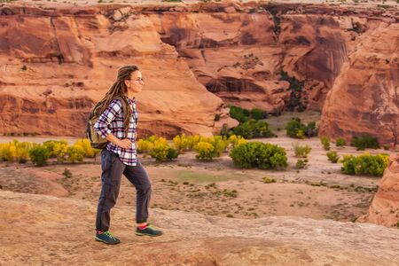 A hiker in the Canyon de Chelly National Monumentの写真素材