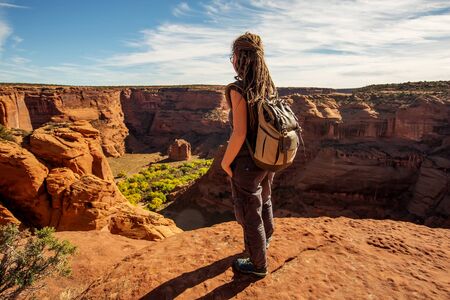 A hiker in the Canyon de Chelly National Monumentの写真素材
