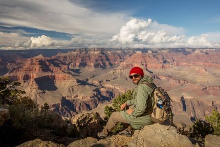 A hiker in the Grand Canyon National Park, South Rim, Arizona, USA.の写真素材