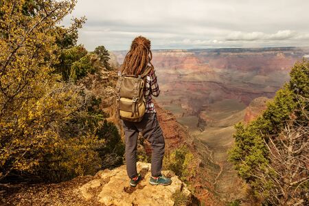 A hiker in the Grand Canyon National Park, South Rim, Arizona, USA.の写真素材