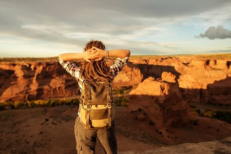 A hiker in the Canyon de Chelly National Monumentの写真素材