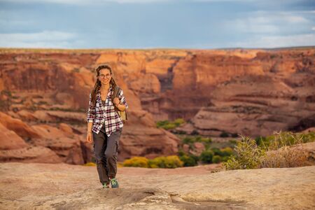 A hiker in the Canyon de Chelly National Monumentの写真素材