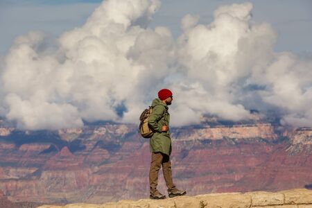 A hiker in the Grand Canyon National Park, South Rim, Arizona, USA.の写真素材