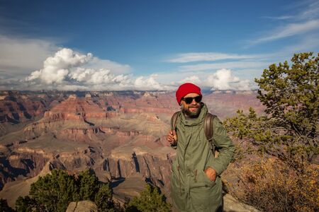 A hiker in the Grand Canyon National Park, South Rim, Arizona, USA.の写真素材