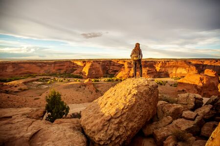 A hiker in the Canyon de Chelly National Monumentの写真素材