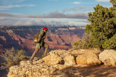 A hiker in the Grand Canyon National Park, South Rim, Arizona, USA.の写真素材