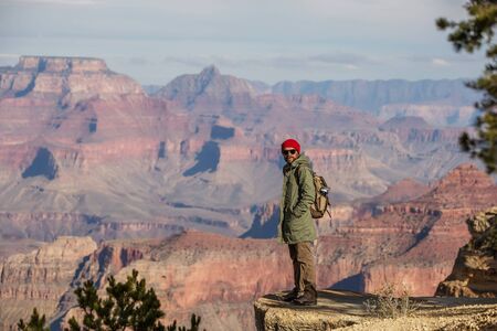 A hiker in the Grand Canyon National Park, South Rim, Arizona, USA.の写真素材