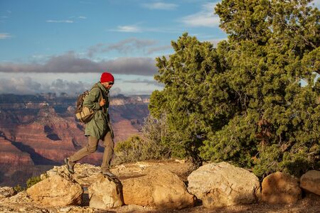 A hiker in the Grand Canyon National Park, South Rim, Arizona, USA.の写真素材