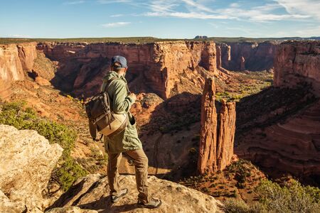 A hiker in the Canyon de Chelly National Monumentの写真素材