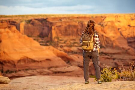 A hiker in the Canyon de Chelly National Monumentの写真素材