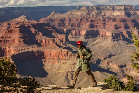 A hiker in the Grand Canyon National Park, South Rim, Arizona, USA.の写真素材