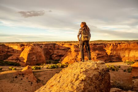 A hiker in the Canyon de Chelly National Monumentの写真素材