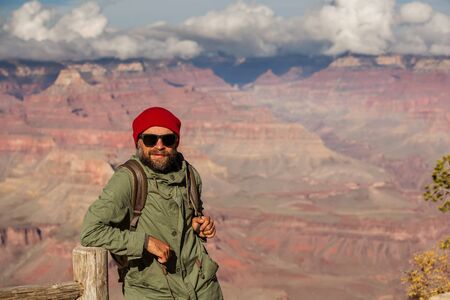 A hiker in the Grand Canyon National Park, South Rim, Arizona, USA.の写真素材