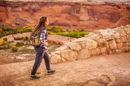A hiker in the Canyon de Chelly National Monumentの写真素材