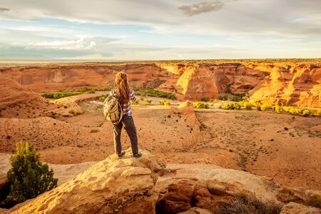 A hiker in the Canyon de Chelly National Monumentの写真素材
