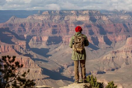 A hiker in the Grand Canyon National Park, South Rim, Arizona, USA.の写真素材
