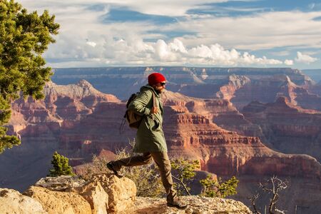A hiker in the Grand Canyon National Park, South Rim, Arizona, USA.の写真素材