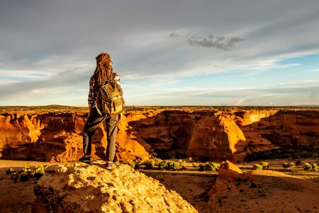 A hiker in the Canyon de Chelly National Monumentの写真素材