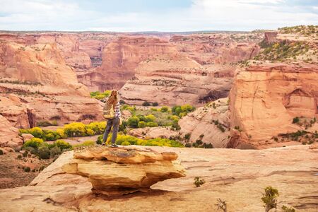 A hiker in the Canyon de Chelly National Monumentの写真素材