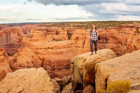 A hiker in the Canyon de Chelly National Monumentの写真素材