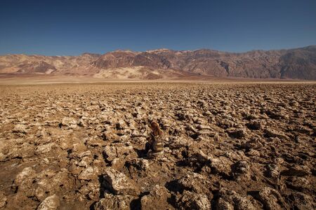A hiker in Death Valley National Park, Geology, sand.の写真素材
