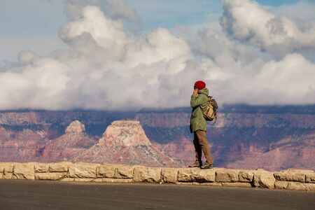 A hiker in the Grand Canyon National Park, South Rim, Arizona, USA.の写真素材
